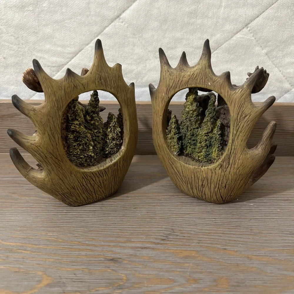 Moose Head Bookends Pair Cabin Country Farmhouse Wild Life Animals Resin Decor